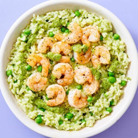 Risotto with shrimp and pesto