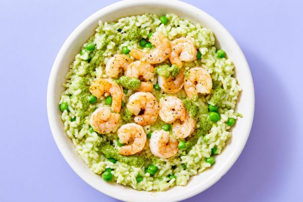 Risotto with shrimp and pesto