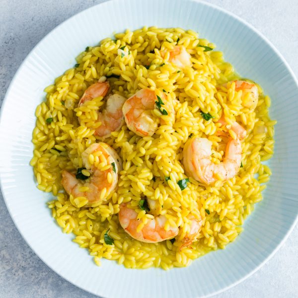 Shrimp and Orzo Risotto with Saffron and Lemon